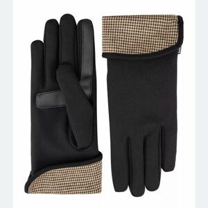 Women’s foldover Black Gloves with Houndstooth Cuff